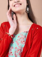 pspeaches Girls Ethnic Motifs Print Cotton Round Neck A-Line Midi Dress With Shrug - Image 2