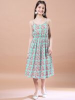 pspeaches Girls Ethnic Motifs Print Cotton Round Neck A-Line Midi Dress With Shrug - Image 6