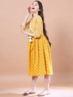 pspeaches Girls Ethnic Motifs Print Cotton V-Neck A-Line Midi Dress - Image 3