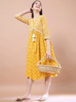 pspeaches Girls Ethnic Motifs Print Cotton V-Neck A-Line Midi Dress - Image 5