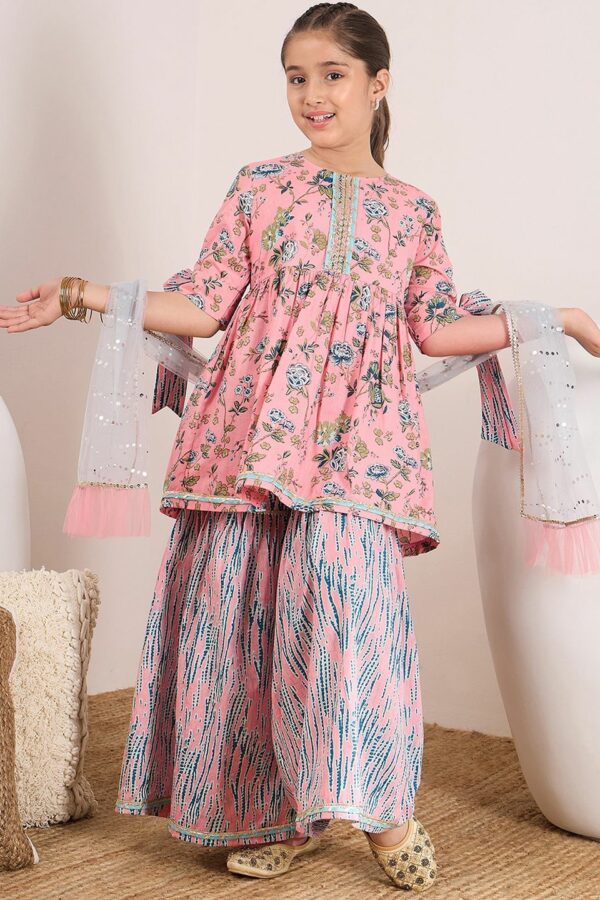 pspeaches Girls Ethnic Motifs Printed Empire Kurta with Sharara & With Dupatta