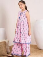 pspeaches Girls Ethnic Motifs Printed Pleated A-Line Pure Cotton Kurta with Palazzo - Image 5