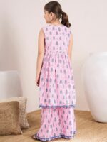 pspeaches Girls Ethnic Motifs Printed Pleated A-Line Pure Cotton Kurta with Palazzo - Image 6