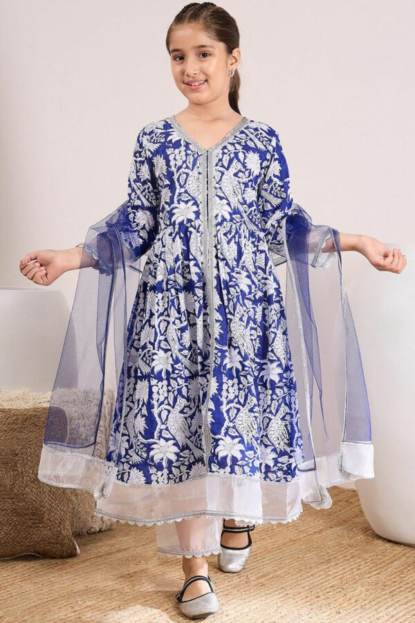 pspeaches Girls Ethnic Motifs Printed Pure Cotton Kurta & Palazzos With Dupatta
