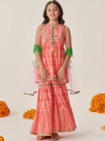 pspeaches Girls Ethnic Motifs Printed Regular Gotta Patti Kurta with Sharara & With Dupatta