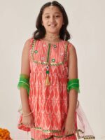 pspeaches Girls Ethnic Motifs Printed Regular Gotta Patti Kurta with Sharara & With Dupatta - Image 2