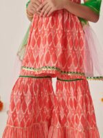 pspeaches Girls Ethnic Motifs Printed Regular Gotta Patti Kurta with Sharara & With Dupatta - Image 3