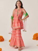 pspeaches Girls Ethnic Motifs Printed Regular Gotta Patti Kurta with Sharara & With Dupatta - Image 6