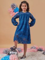 pspeaches Girls Floral Print Round Neck Puff Sleeves A-Line Dress - Image 3