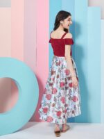 pspeaches Girls Floral Printed Cold-Shoulder Satin Fit & Flare Midi Dress - Image 4