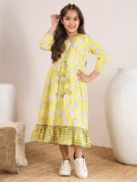 pspeaches Girls Floral Printed Cotton A-Line Midi Dress