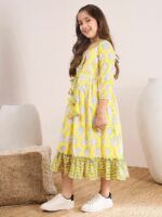 pspeaches Girls Floral Printed Cotton A-Line Midi Dress - Image 3
