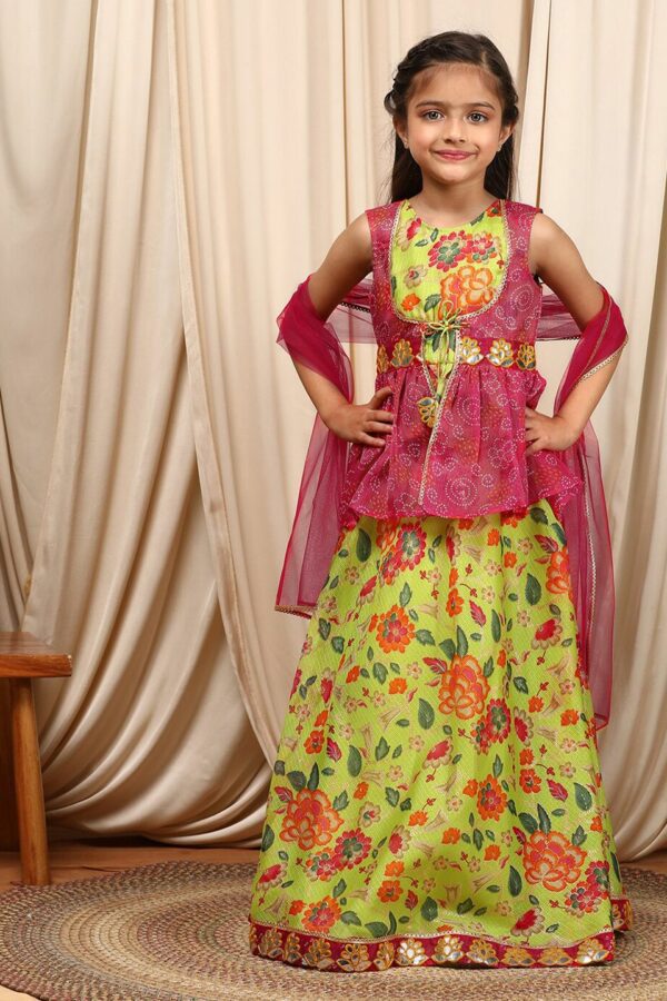 pspeaches Girls Printed Ready to Wear Lehenga & Blouse With Dupatta