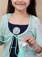 pspeaches Girls Self Design Embellished Fit & Flare Midi Georgette Ethnic Dress With Jacket - Image 2