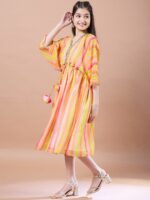 pspeaches Girls Striped Georgette V-Neck Kimono Sleeves A-Line Midi Dress - Image 3