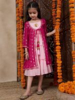 pspeaches Girls Tiered Sleeveless A-Line Midi Georgette Ethnic Dress With Embroidered Shrug - Image 3