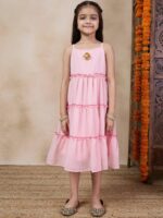 pspeaches Girls Tiered Sleeveless A-Line Midi Georgette Ethnic Dress With Embroidered Shrug - Image 6