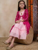 pspeaches Girls Tiered Sleeveless A-Line Midi Georgette Ethnic Dress With Embroidered Shrug - Image 7
