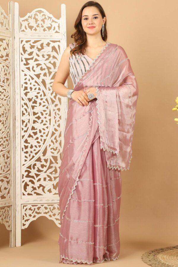 Grancy Embellished Beads and Stones Organza Saree