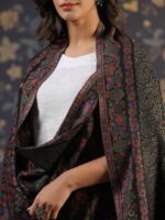 House of Pataudi Black Floral Woven-Design Shawl - Image 2