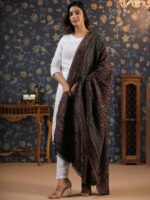 House of Pataudi Black Floral Woven-Design Shawl - Image 4