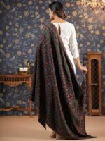House of Pataudi Black Floral Woven-Design Shawl - Image 5