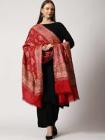 SWI Stylish Women Floral Woven Design Kani Wool Shawl With Fringed Border - Image 4