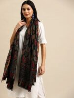Sangria Black Ethnic Motifs Woven Design Shawl - Image 2
