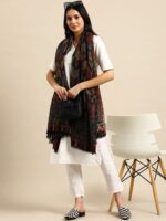 Sangria Black Ethnic Motifs Woven Design Shawl - Image 3