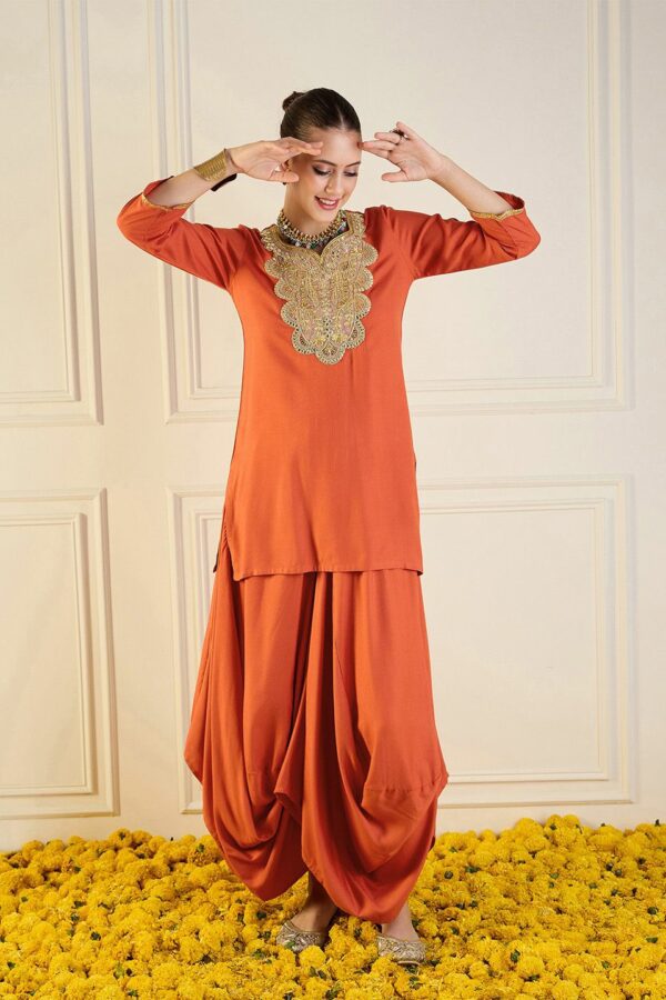 Shae by SASSAFRAS Embroidered Kurta With Dhoti Skirt