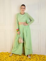 Shae by SASSAFRAS Embroidered Top, Shrug & Palazzos Co-Ords