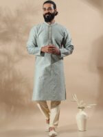 FILORI Woven Design Mandrian Collar Art Silk Jacquard Straight Kurta