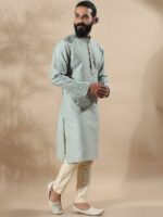 FILORI Woven Design Mandrian Collar Art Silk Jacquard Straight Kurta - Image 3