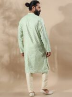 FILORI Woven Design Thread Work Jacquard Chanderi Cotton Straight Kurta - Image 3