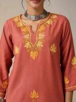 House of Chikankari Ethnic Motifs Embroidered Aari Work Woollen Straight Kurta - Image 2