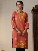 House of Chikankari Ethnic Motifs Embroidered Aari Work Woollen Straight Kurta - Image 6