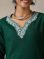 House of Chikankari Ethnic Motifs Embroidered Thread Work Woollen Straight Kurta - Image 3