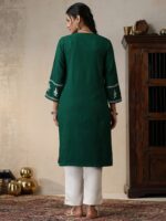 House of Chikankari Ethnic Motifs Embroidered Thread Work Woollen Straight Kurta - Image 5