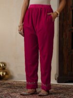 House of Chikankari Ethnic Motifs Embroidered Velvet Straight Kurta With Trouser - Image 7