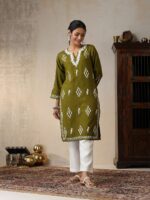 House of Chikankari Ethnic Motifs Embroidered Woollen Straight Kurta