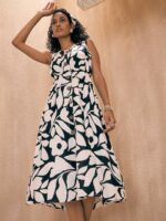Pink Paprika by SASSAFRAS Printed Fit & Flare Midi Dress