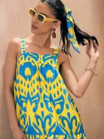 Pink Paprika by SASSAFRAS Shoulder Straps Sleeveless Ikat Print Fit & Flare Dress - Image 5