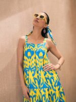 Pink Paprika by SASSAFRAS Shoulder Straps Sleeveless Ikat Print Fit & Flare Dress - Image 7