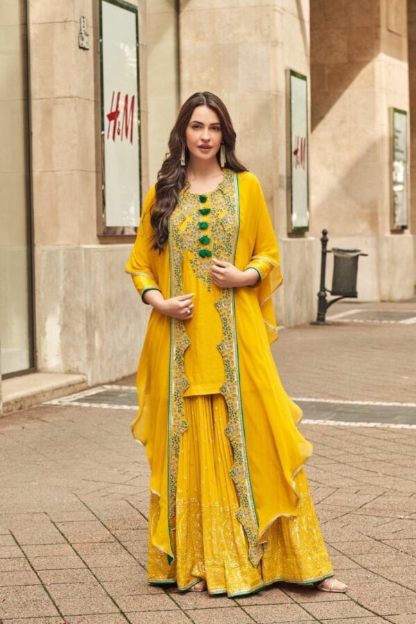 Premium Silk Readymade Yellow Sharara Suits - XL