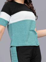 SAKARMAA Women Colourblocked T-Shirt With Trousers Co-Ords - Image 2
