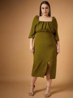 SASSAFRAS Curve Women Solid Sheath Midi Dress