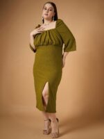 SASSAFRAS Curve Women Solid Sheath Midi Dress - Image 5
