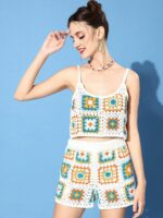 SHECZZAR Self Design Crop Top With Shorts Co-Ords