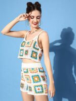 SHECZZAR Self Design Crop Top With Shorts Co-Ords - Image 3