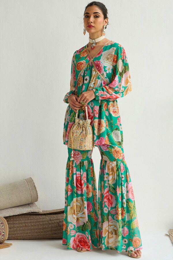 Shae by SASSAFRAS Women Floral Printed Regular Top with Sharara